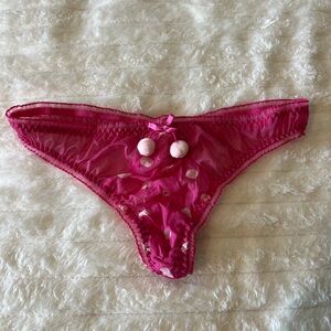 RARE Victoria’s Secret hot pink polka dot thong with cute balls size L